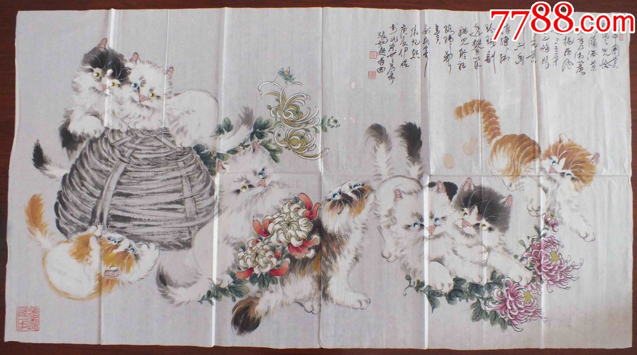 张驰群猫图,大小130*69厘米,为2000年绘画.