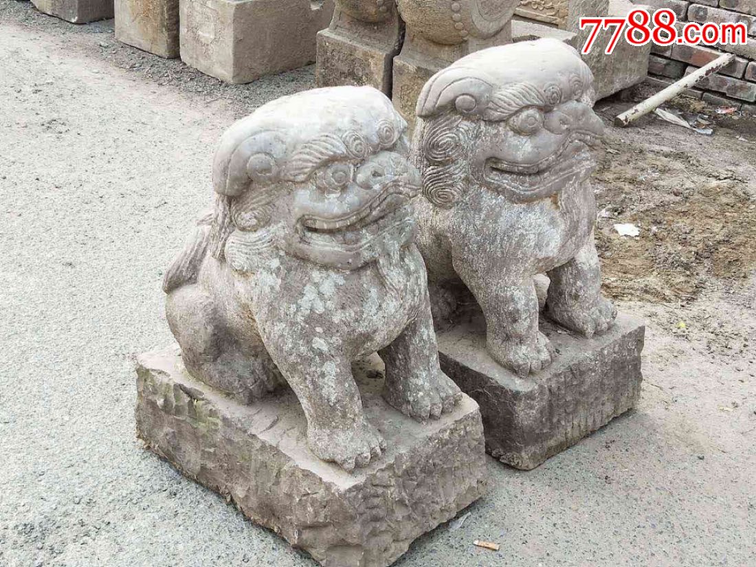 清代温石狮子一对