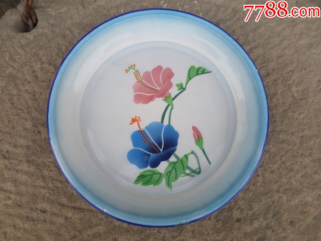 杂项金属老物件收藏老铁器搪瓷品71年78年一对花卉蝴蝶搪瓷盘_价格280