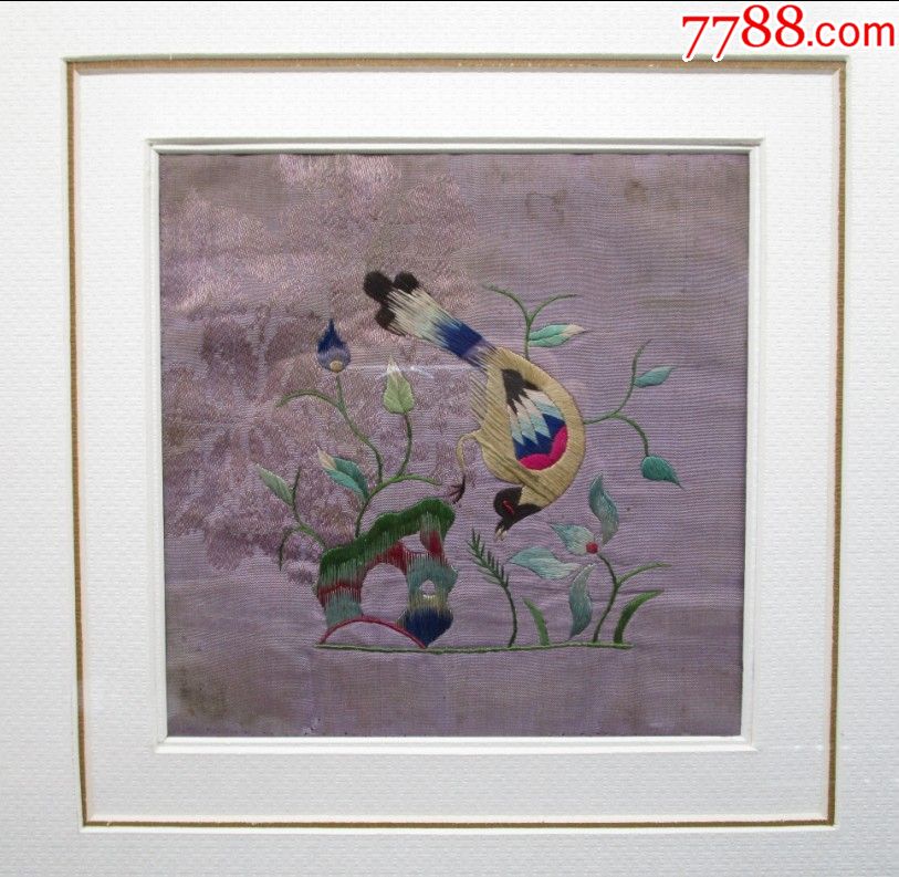 客厅卧室家居装饰玻璃镜框老刺绣装裱壁挂画中式风格老艺术真品