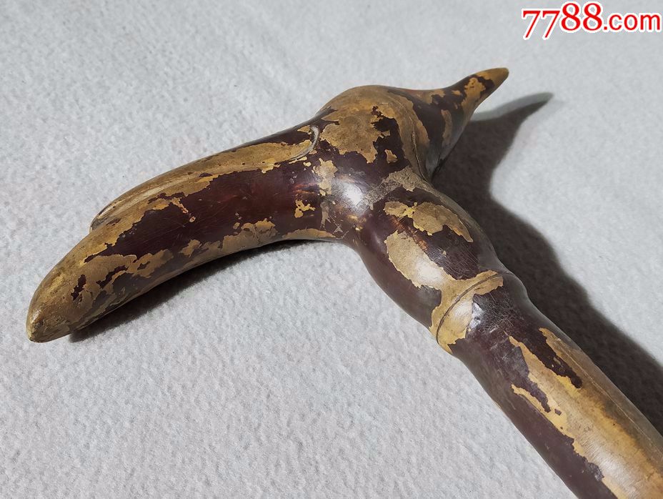 清代木雕竹节型鸟头手杖-木制拐杖-7788收藏