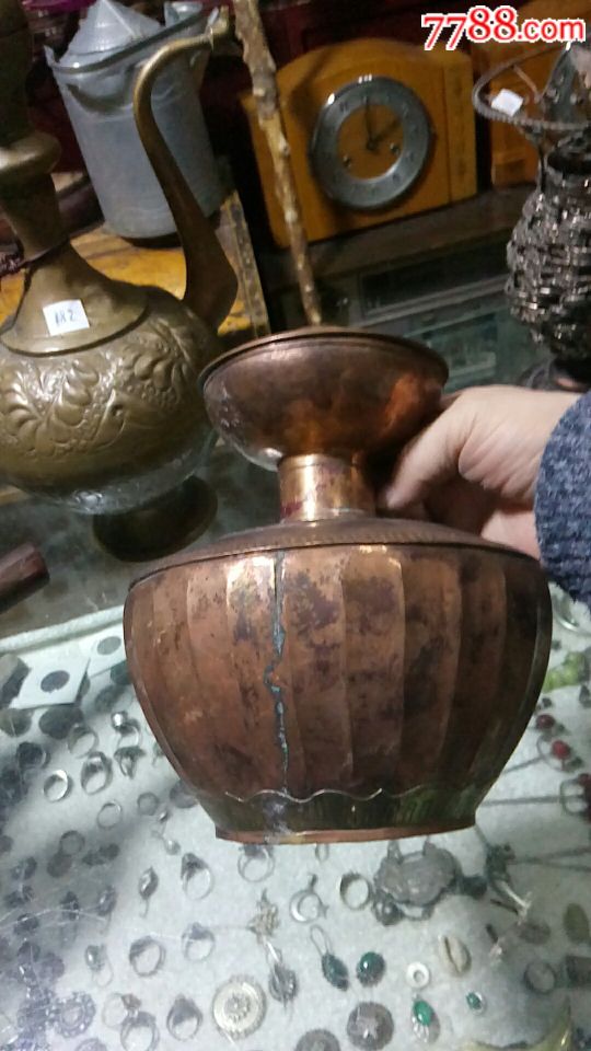 清朝新疆民族特色老红铜水壶,手工制作