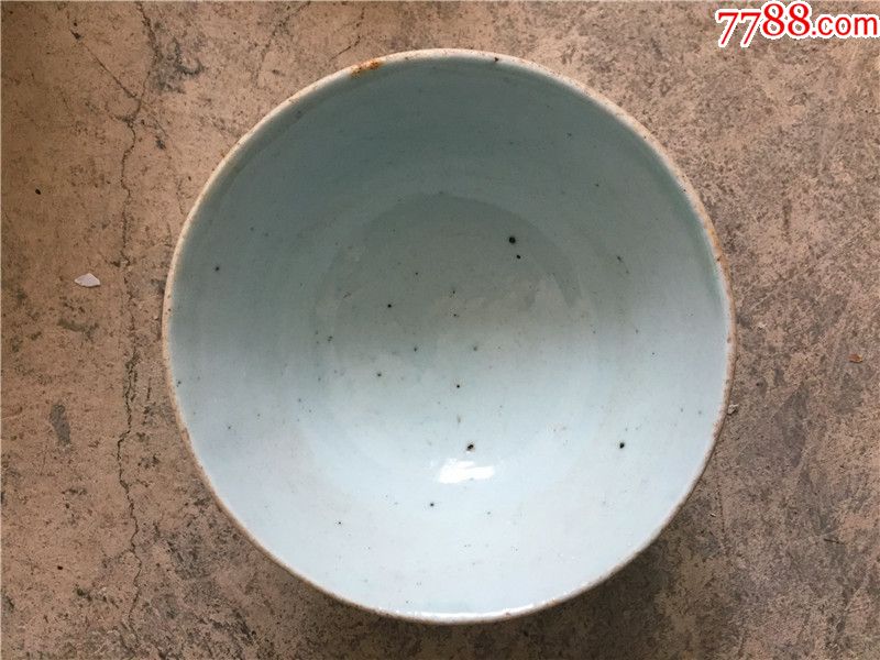 口径11完整清代中期肥厚釉水带底款豆青釉碗天青釉包老瓷器秘色瓷
