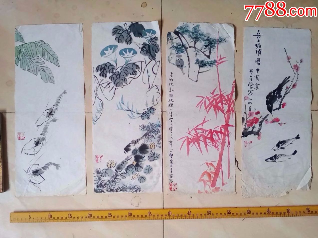一口价,四张小尺寸小品画国画花鸟画,原创作品,画家曾
