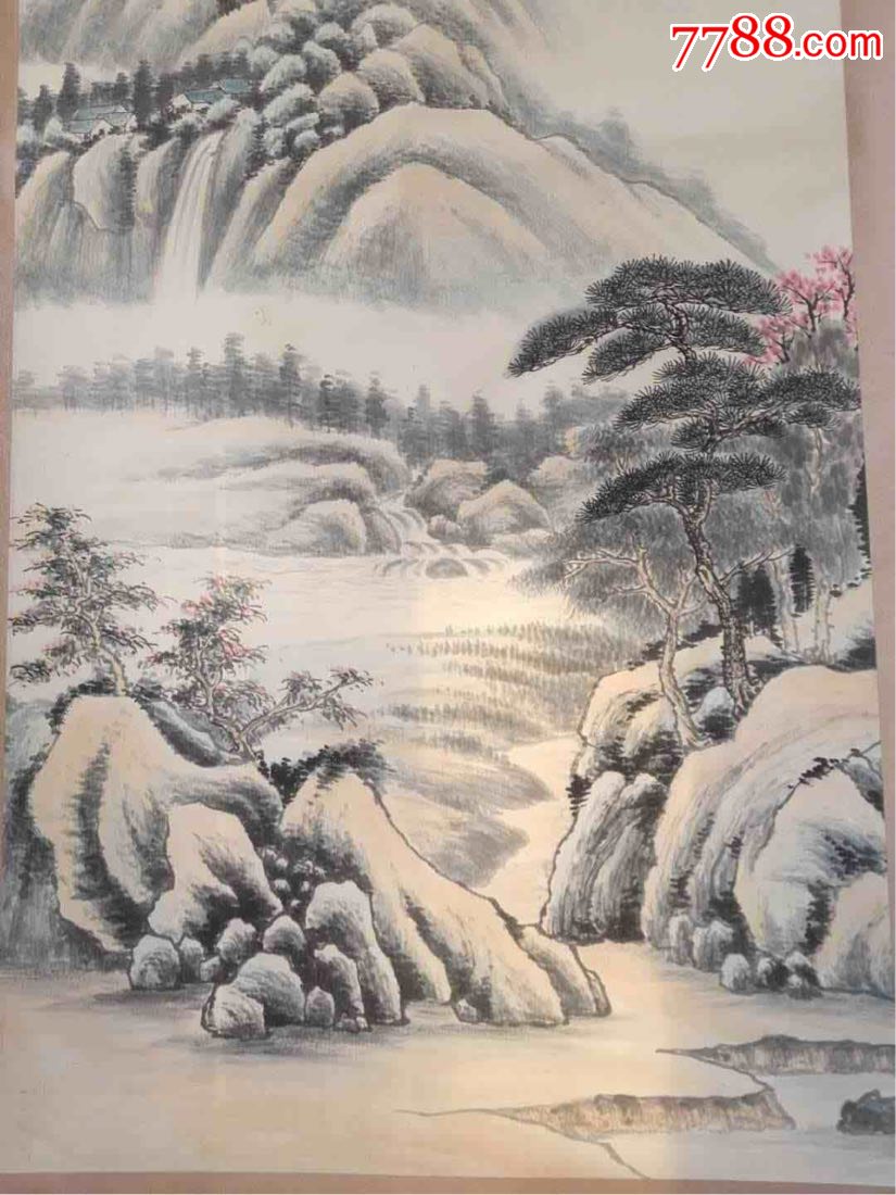 张大千手绘山水画,纯手工绘画远山近水,品相完好无破损.