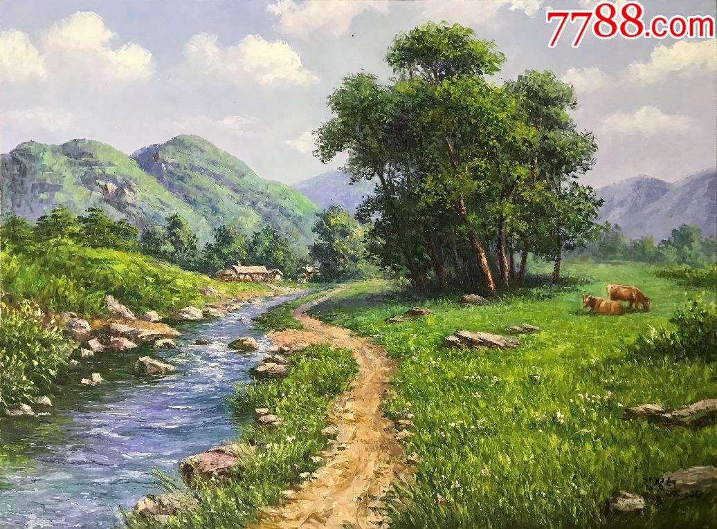 纯手绘朝鲜油画金正泰2000年86x64cm