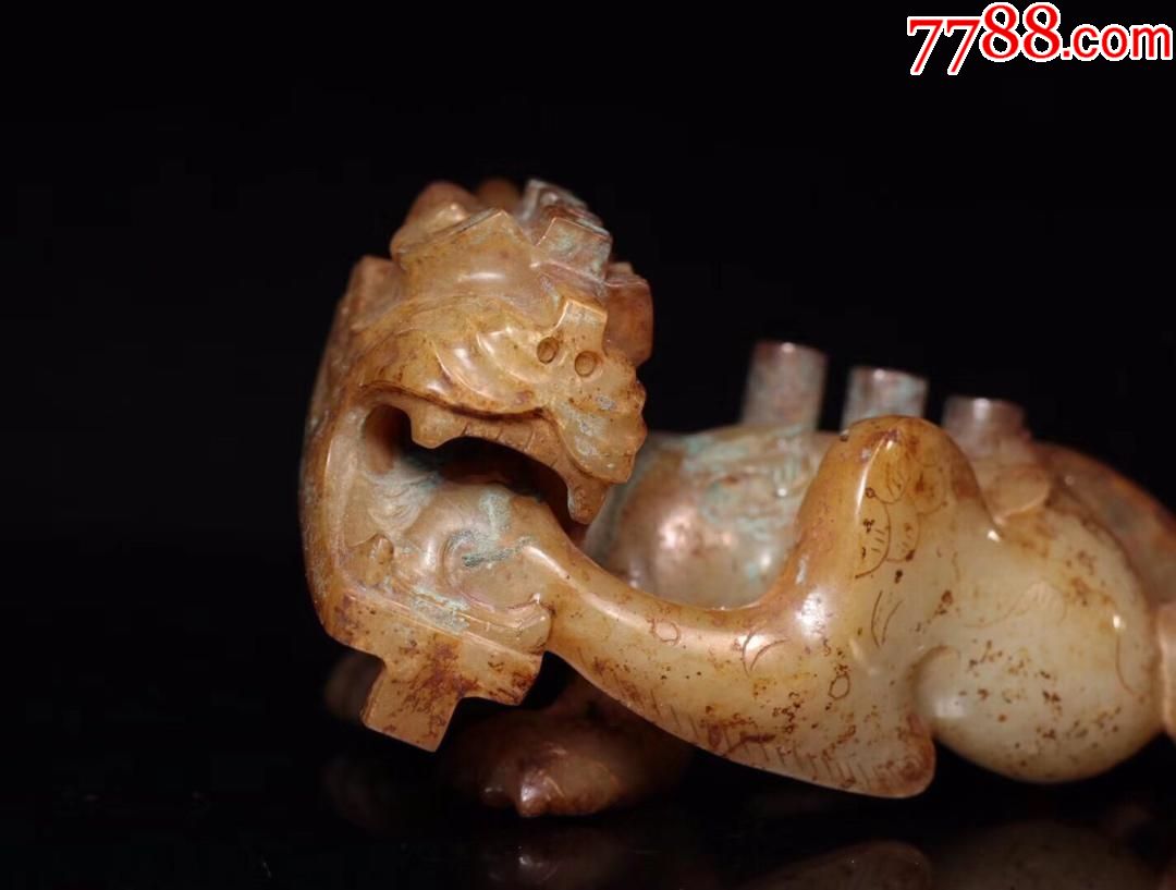 高古战汉玉雕瑞兽貔貅辟邪手把件摆件