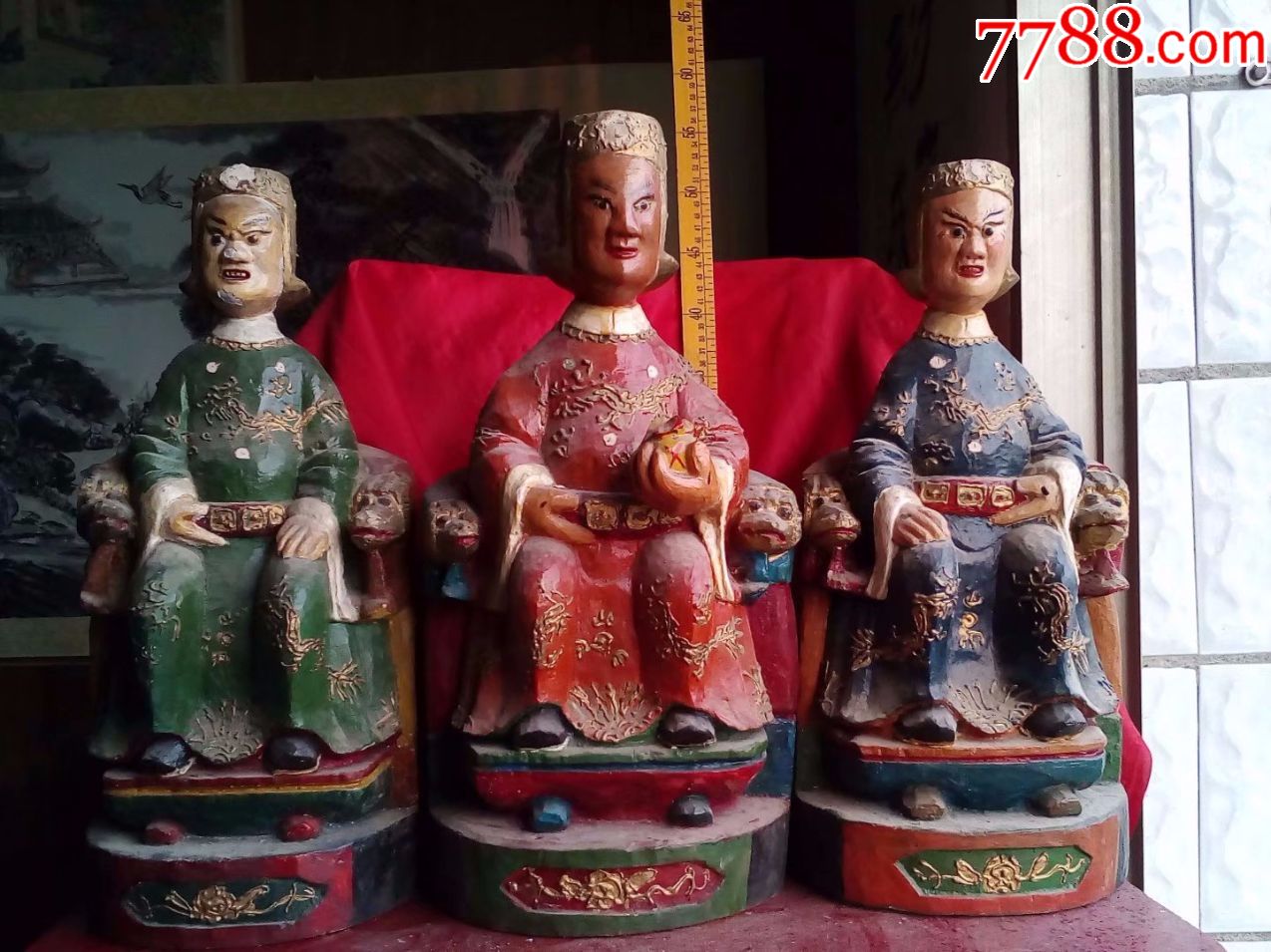 包邮特价,香樟木纯手工雕刻三奶夫人神像菩萨佛像,三尊总重21斤