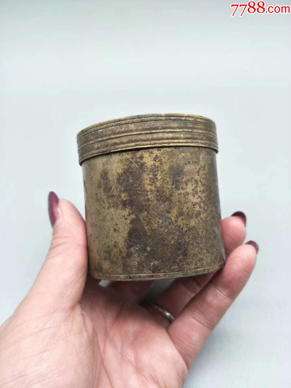 清代铜烟膏盒一个