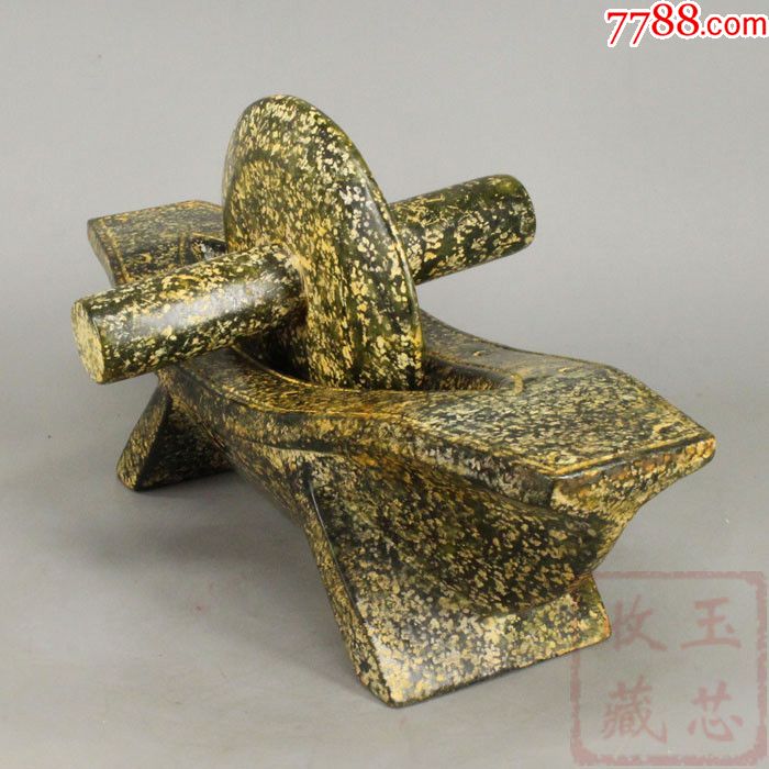 古玉老玉天然老岫玉手工雕刻《碾子》药碾饰品摆件古董收藏