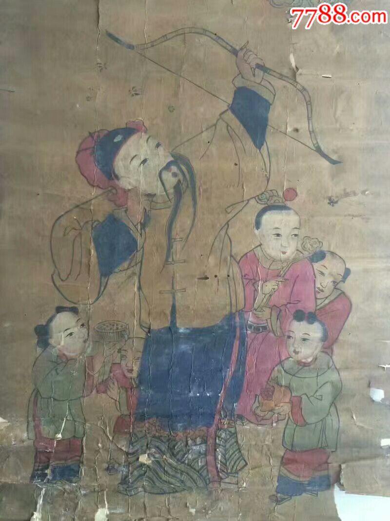 清代老年画张仙射狗