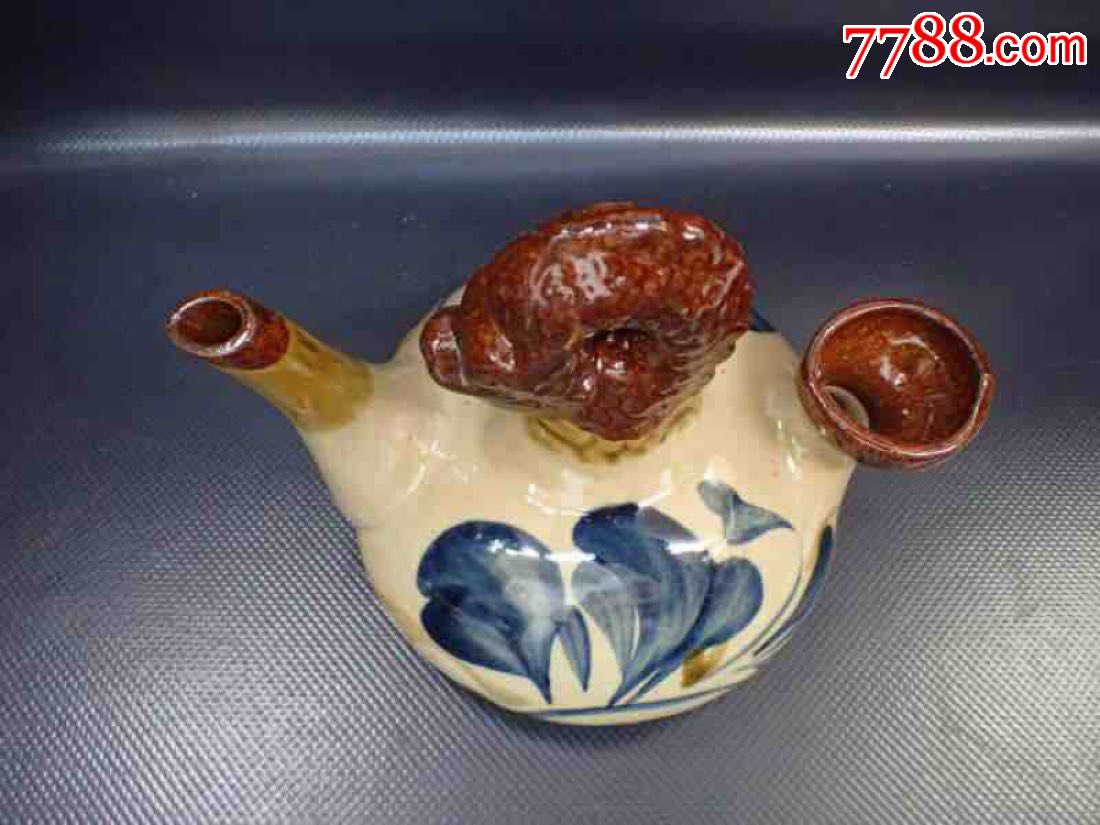 日本进口茶道,朝日陶器,壶屋烧急须,龙头,青花瓷末吉窑…配带原盒原证