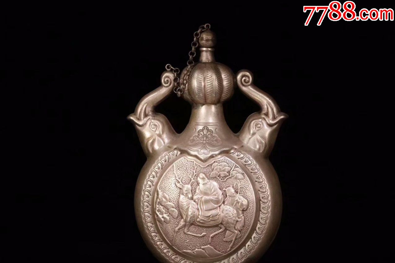 【晚清纯银寿星太平有象酒壶】_价格2400.