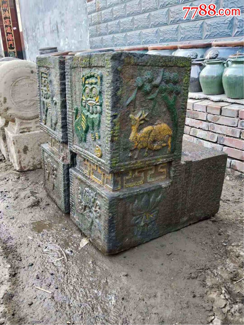 清代青石门墩一对包浆温润精雕细琢全品包老