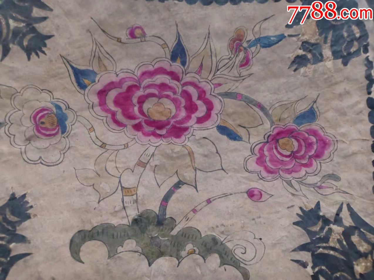 (库)清代老纸糊盒子,手绘花卉年画,尺寸35*15*27cm