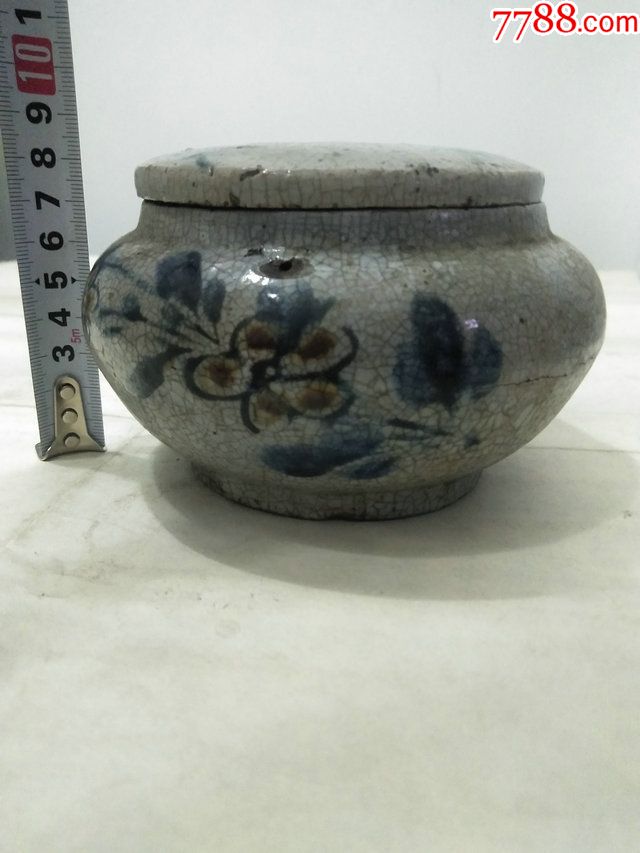包老清末民国漂亮老花卉坛子罐子满身老自然开片
