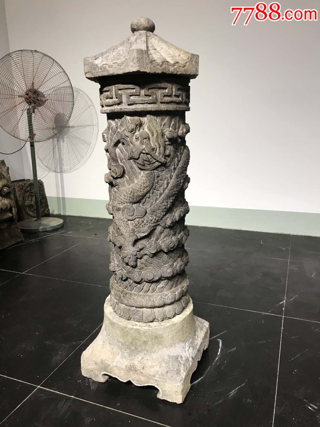 清早期盘龙龙柱双龙盘于石柱之上高浮雕工艺尺寸高126厘米直径30厘米