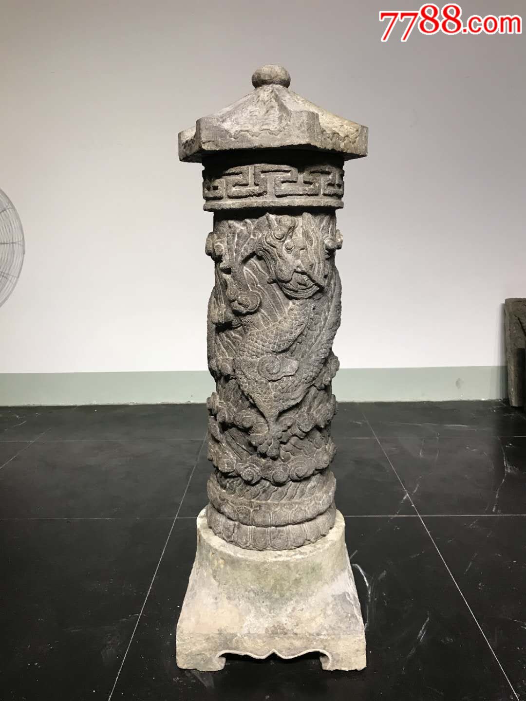 清早期盘龙龙柱,双龙盘于石柱之上,高浮雕工艺,尺寸高