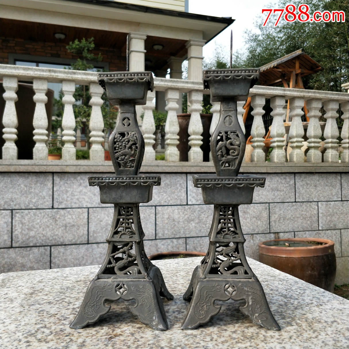 清代老锡器精品锡烛台结婚嫁妆蜡烛台会所装饰收藏