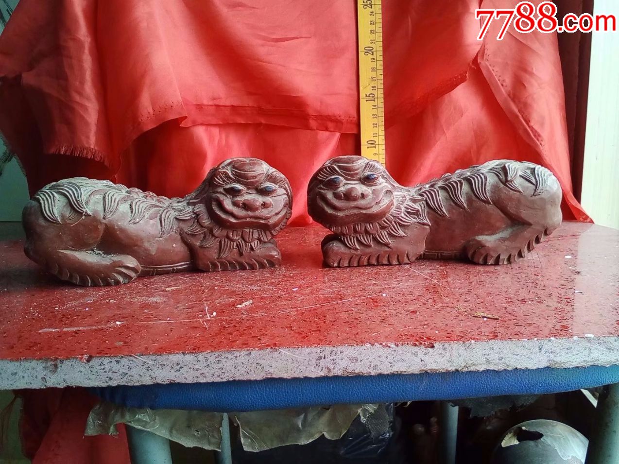 包邮一口价,老木雕狮子一对,花鸟动物雕像摆件,谢谢你