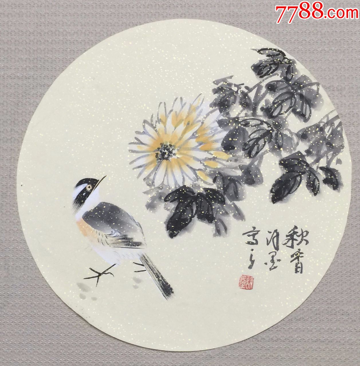 郑州市美术家协会理事,手绘圆形花鸟画1