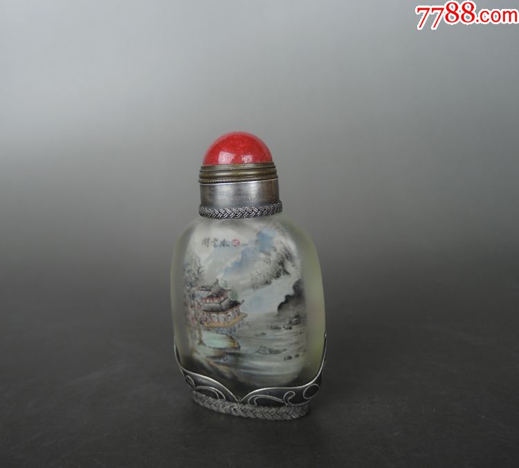清代叶仲三内画包银老鼻烟壶