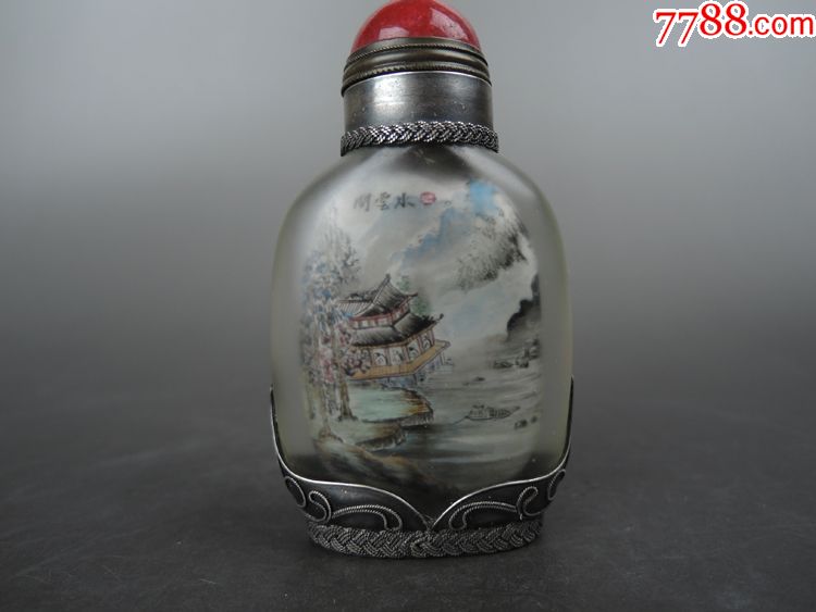 清代叶仲三内画包银老鼻烟壶图片
