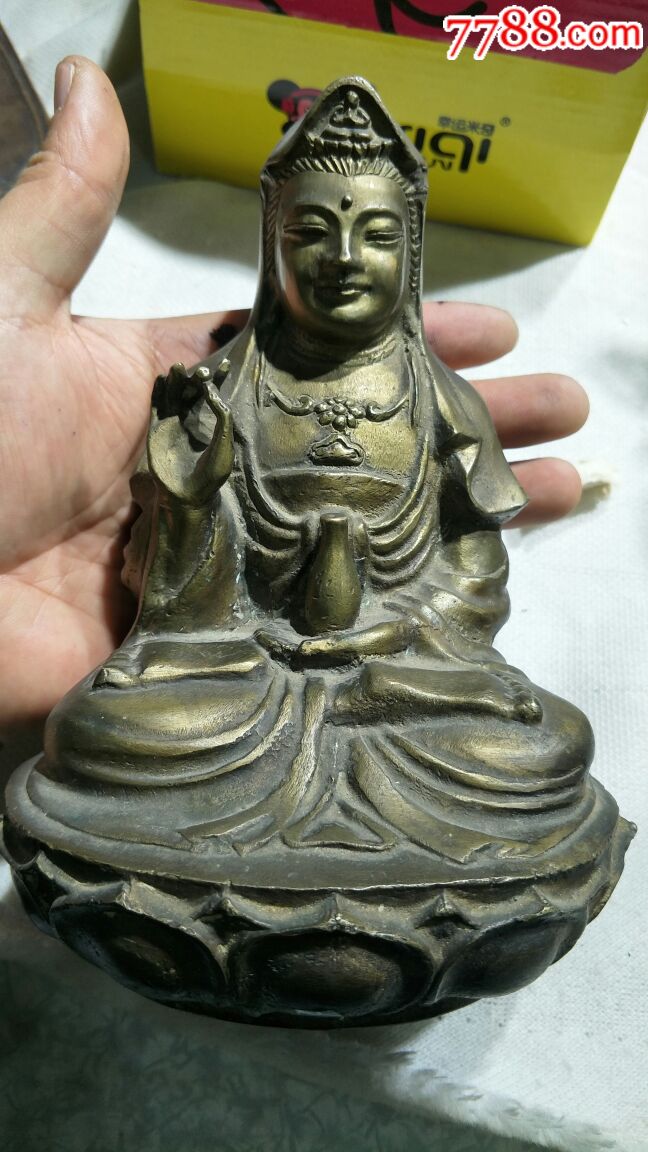 近代工艺品-铜观音佛像,大莲花座,很重