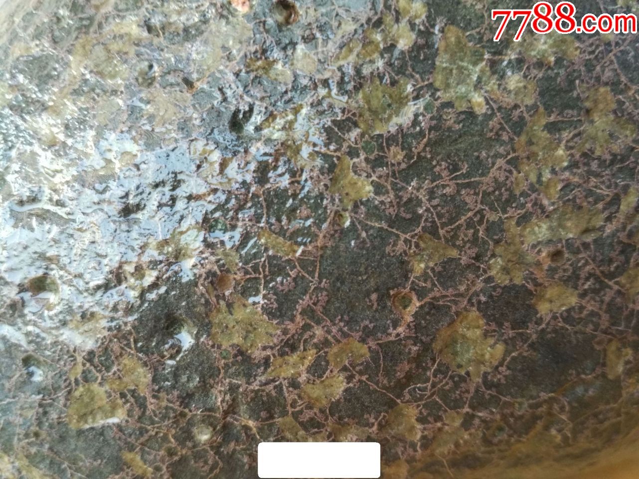 洛阳精品梅花玉原石18(碧绿花坑金线串,缠丝网纹,石型