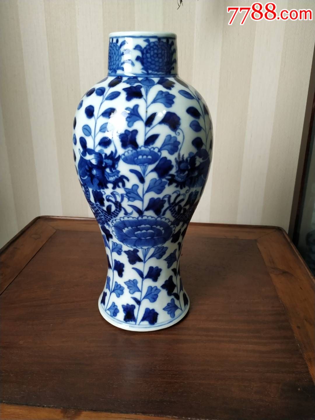 大开门光绪仿康熙龙穿花观音瓶_青花瓷_日照恒舍