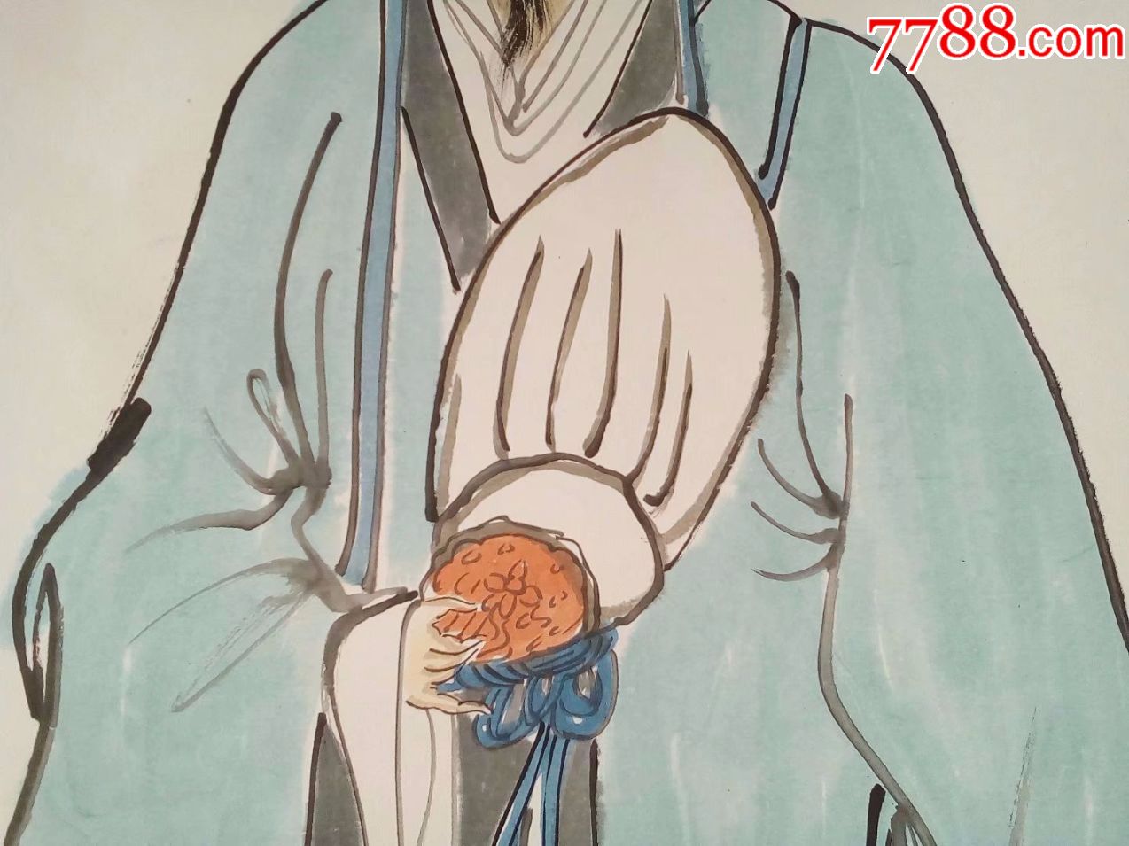 保证纯手工绘画,无款人物画诸葛亮画像,八十年代原装原裱挂轴
