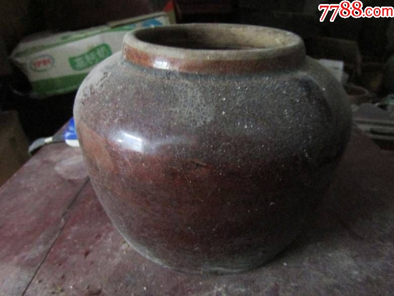 老陶器酱红釉老罐