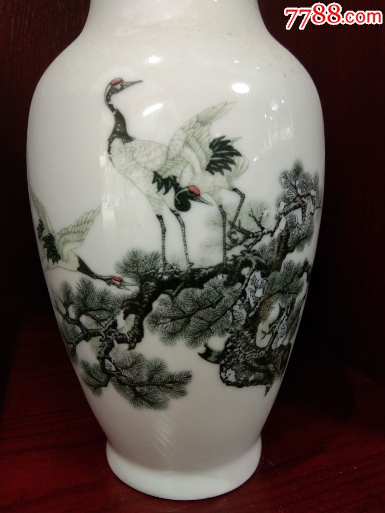 醴陵瓷群力松鹤莲子花瓶