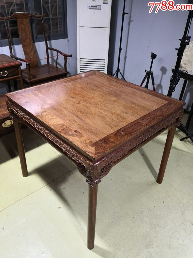 铁力木透雕梅花纹方桌渝森仿古家具