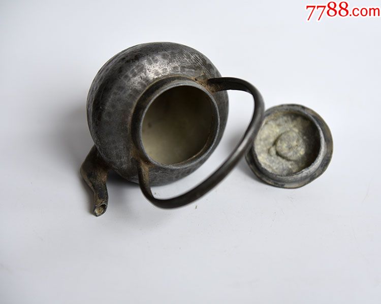 清代老锡酒壶纯手工锡壶酒壶烫酒壶提梁锡壶老包浆狮钮锡制酒壶