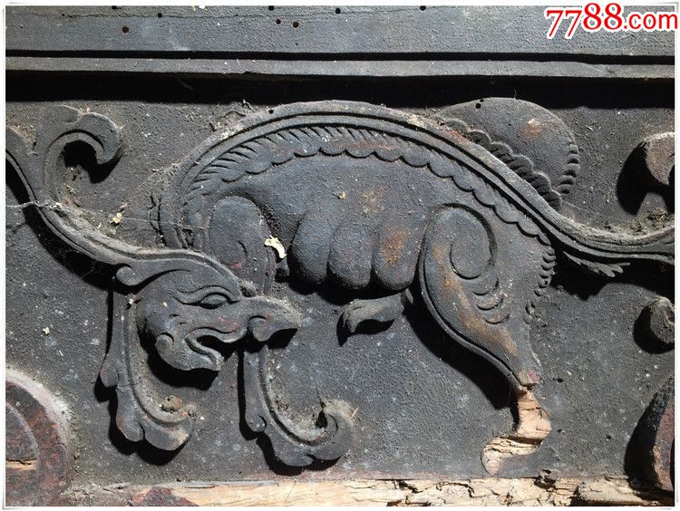 by-1858麒麟雕板清代老木雕古玩古董民俗收藏尺寸:54x21x5