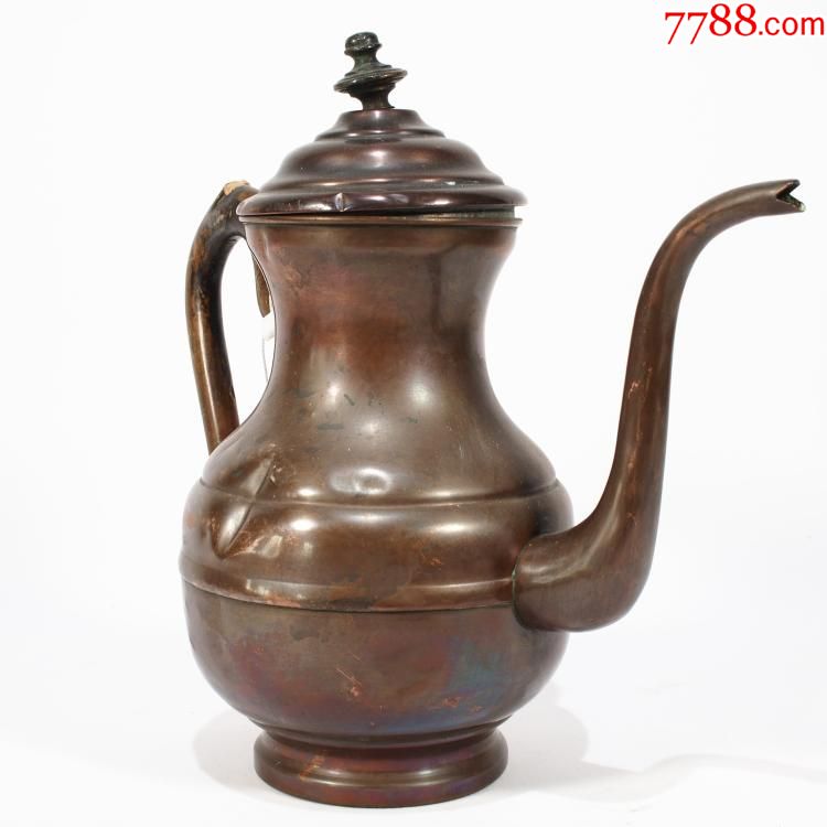 魔都洋货西洋古董手工铜壶19世纪木柄紫铜铜壶水壶茶壶酒壶高25cm