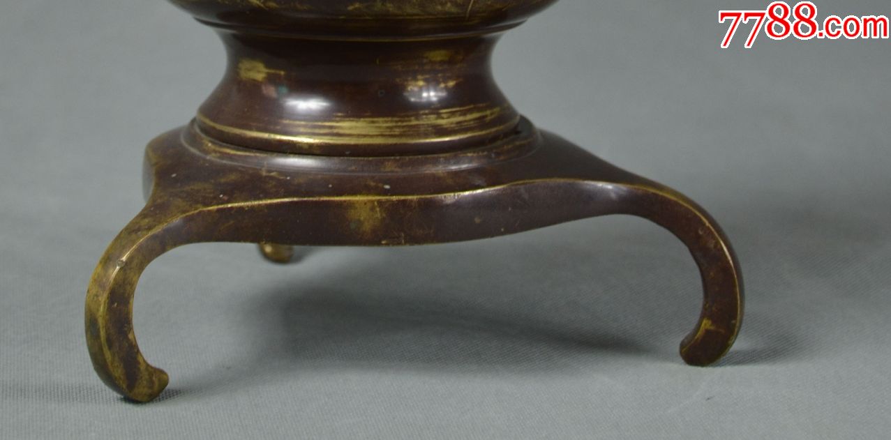 古玩古董收藏真品老皮包浆金银铜器三足日本精制铜制香炉j005