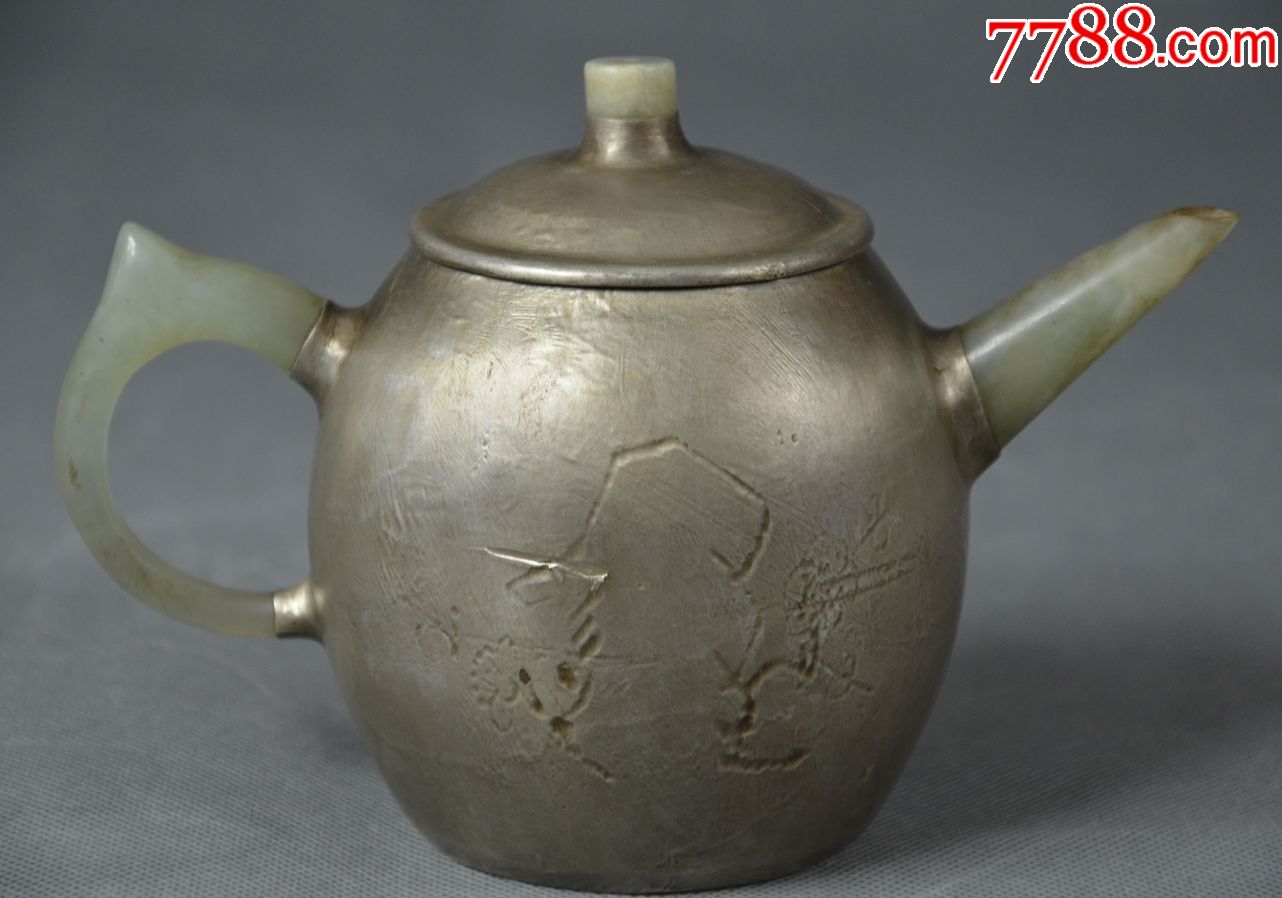 手工紫砂壶古玩古董杂项包浆厚重吴云根三镶玉锡包紫砂壶