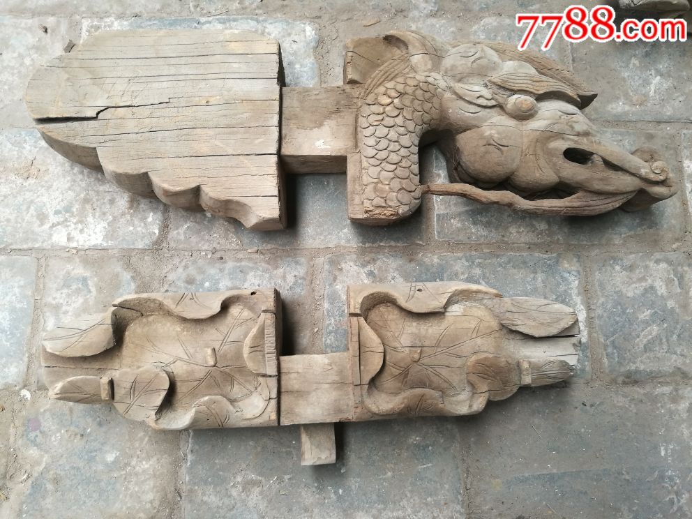 明清时期古建筑木雕龙头象鼻雀替荷叶云头