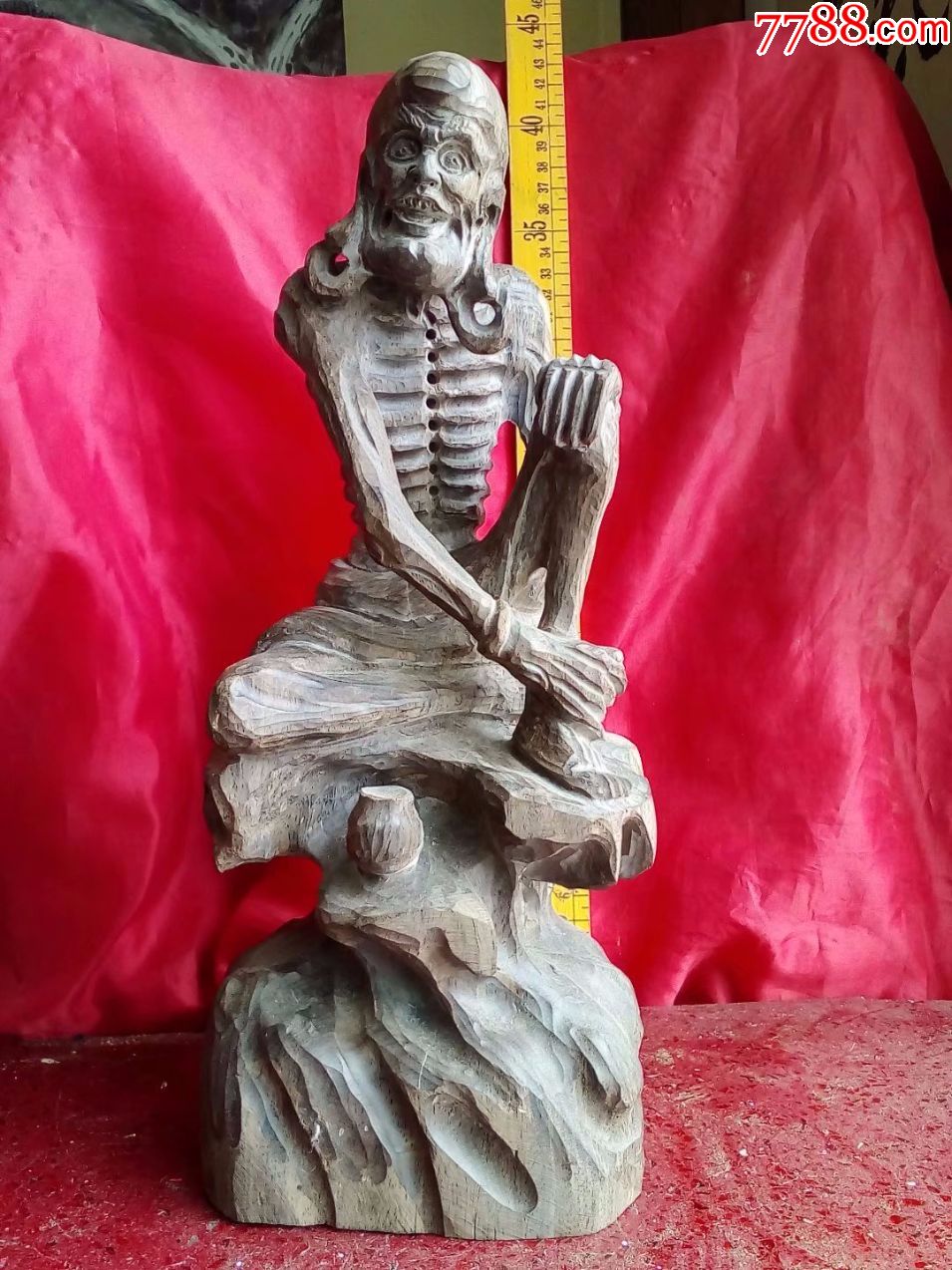 9斤重,黑檀木,手工雕刻人物,瘦骨仙罗汉雕像摆件