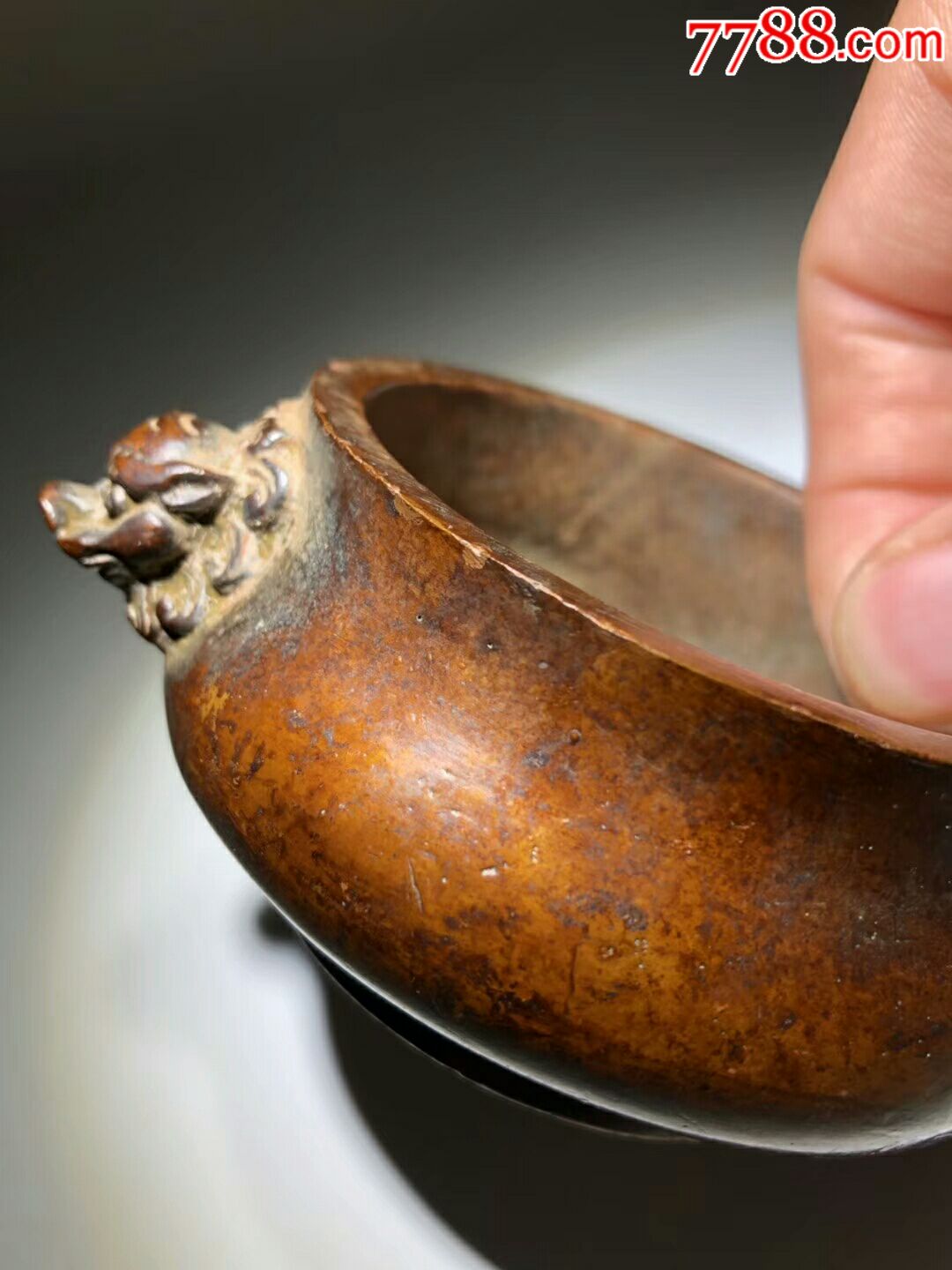 陈巧生制紫铜狮耳香炉