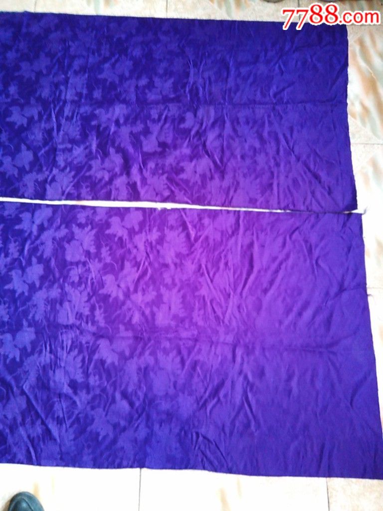 清代紫色官服阿鱼藻纹布料两块,品佳!