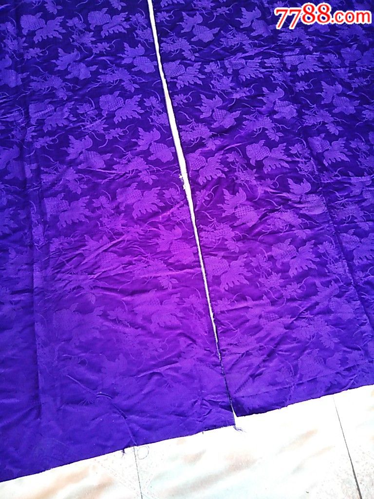 清代紫色官服阿鱼藻纹布料两块,品佳!