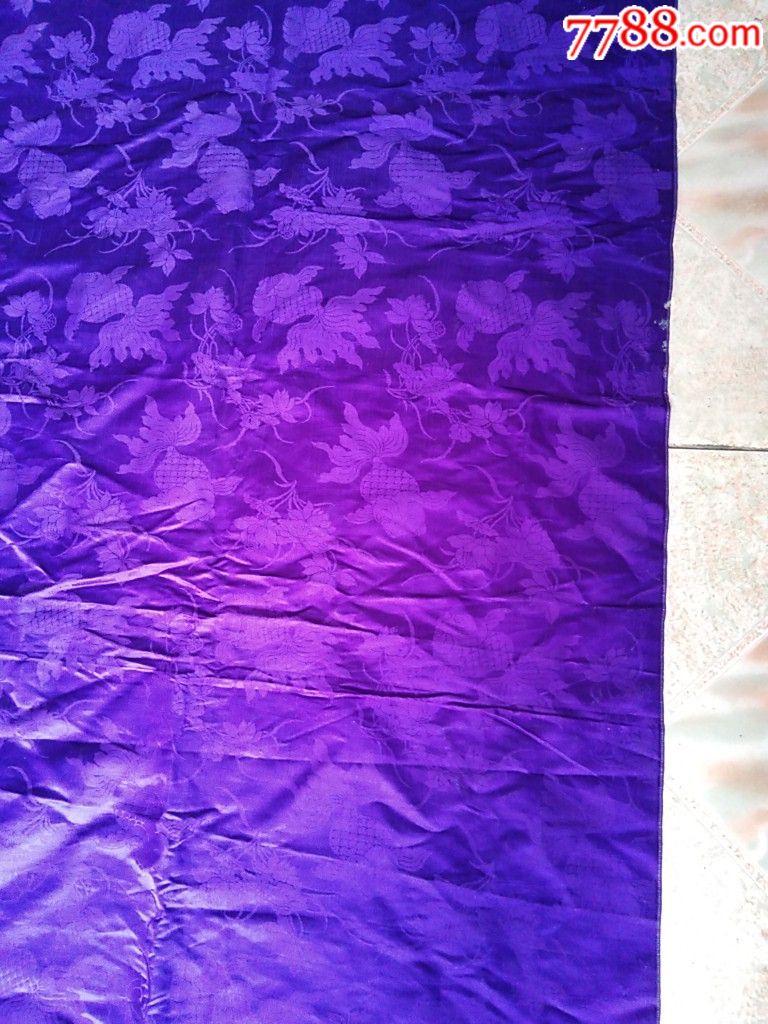 清代紫色官服阿鱼藻纹布料两块,品佳!