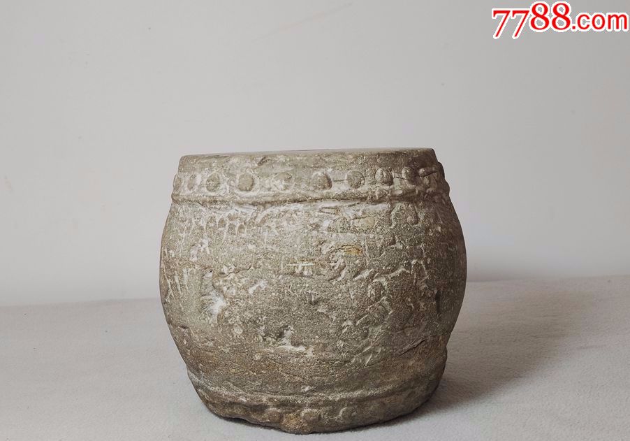 老石雕明代青石雕鼓钉型小石鼓花盆座茶壶座茶席摆件