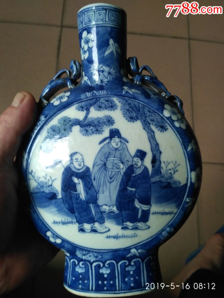 清康熙青花江南三杰抱月瓶