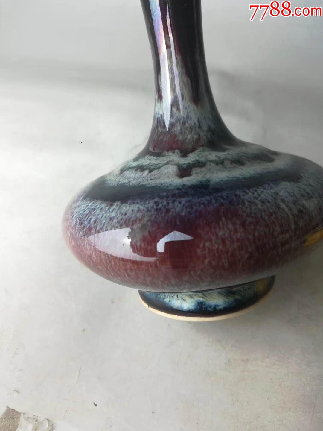 六十年代柴窑烧制冰裂纹窑变釉赏瓶