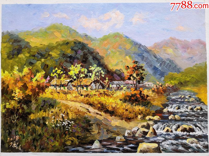 朝鲜一级画家金英日小幅风景油画