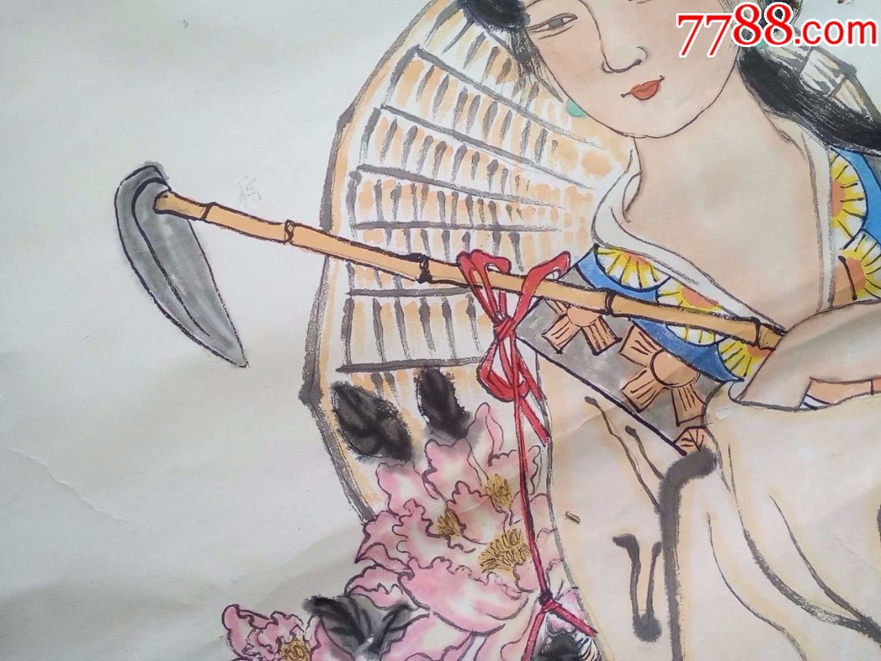 一地方小裂,八*十年代,保证纯手工绘画人物画国画仕女麻姑献寿_价格